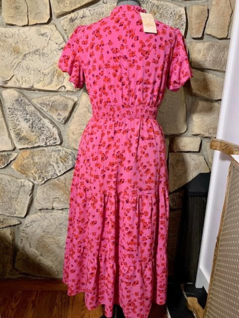 PRETTYGARDEN Fuchsia Floral Smocked Maxi Dress M/L NWT Cottagecore Boho - Picture 4 of 10